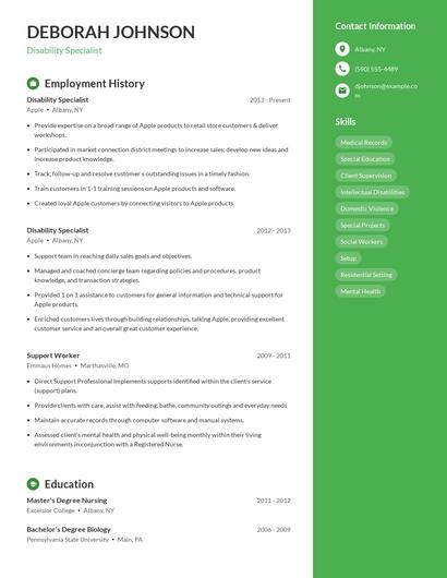 Disability Specialist Resume