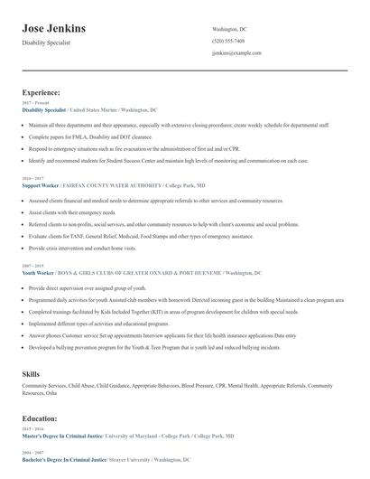 Disability Specialist Resume