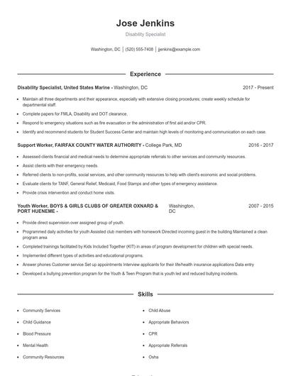 Disability Specialist Resume