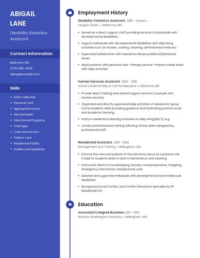 Disability Statistics Assistant Resume