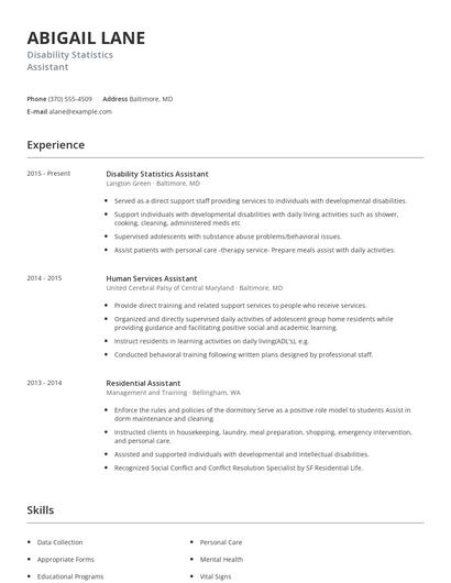 Disability Statistics Assistant Resume