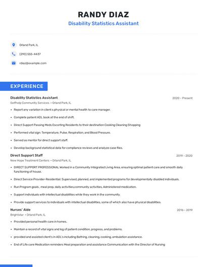 Disability Statistics Assistant Resume
