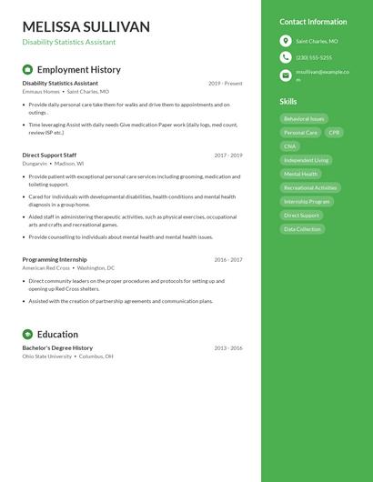 Disability Statistics Assistant Resume