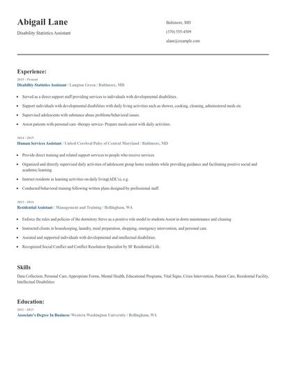 Disability Statistics Assistant Resume