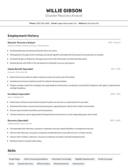Disaster Recovery Analyst Resume