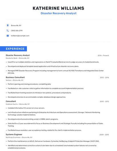 Disaster Recovery Analyst Resume