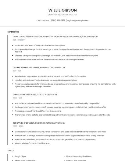 Disaster Recovery Analyst Resume