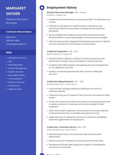 Disaster Recovery Manager Resume