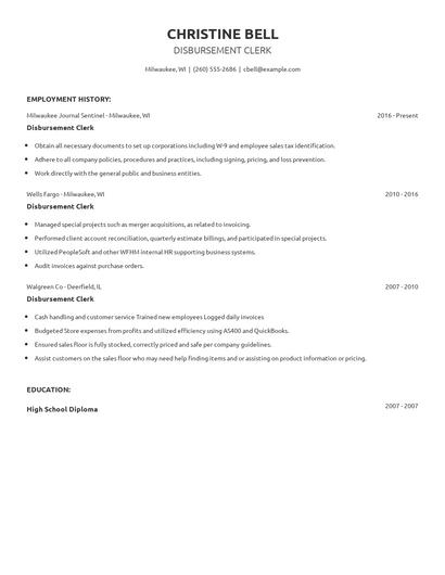 Disbursement Clerk Resume