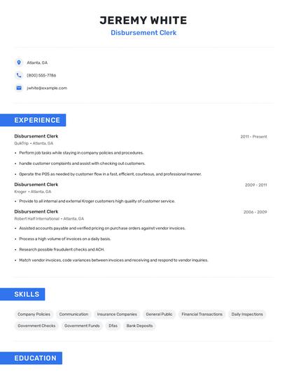 Disbursement Clerk Resume