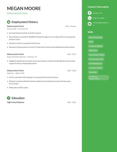 Disbursement Clerk Resume