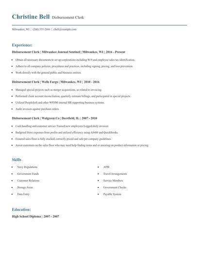 Disbursement Clerk Resume