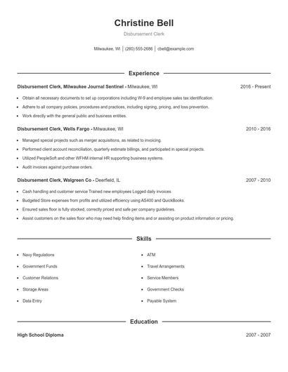 Disbursement Clerk Resume