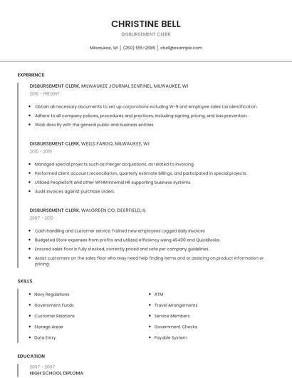 Disbursement Clerk Resume