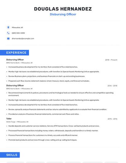 Disbursing Officer Resume