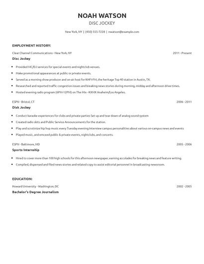 Disc Jockey Resume