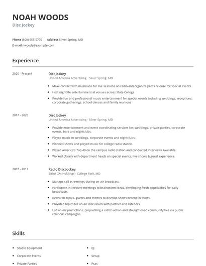Disc Jockey Resume