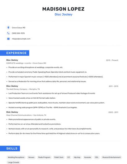 Disc Jockey Resume