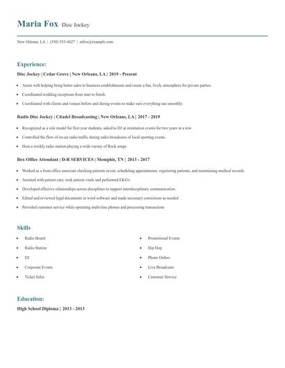 Disc Jockey Resume