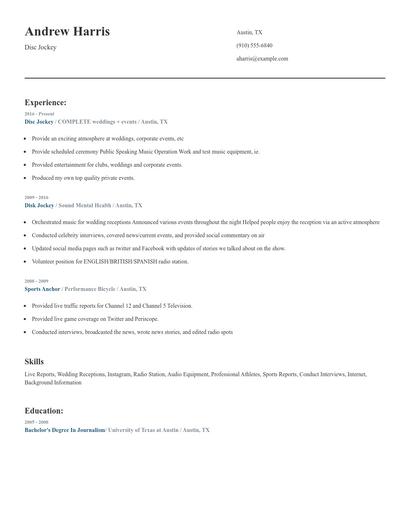 Disc Jockey Resume