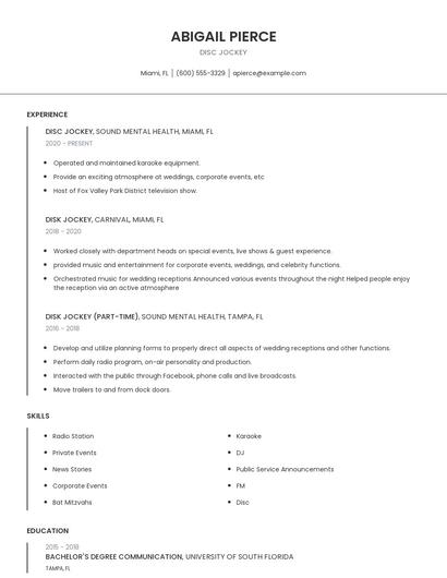 Disc Jockey Resume