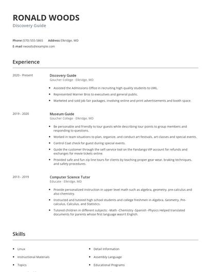 Discovery Guide Resume