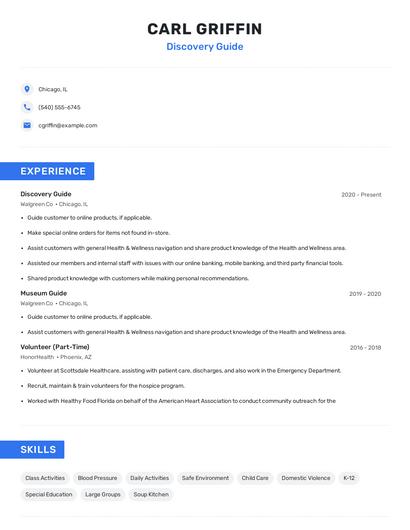 Discovery Guide Resume
