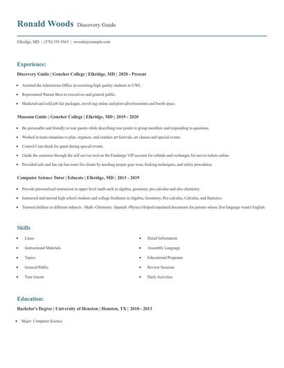 Discovery Guide Resume