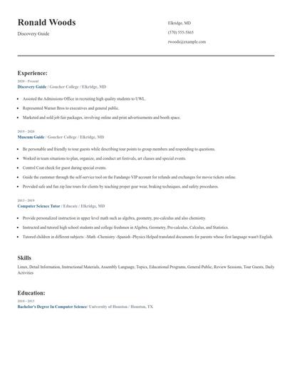 Discovery Guide Resume