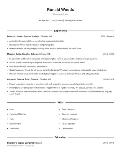 Discovery Guide Resume