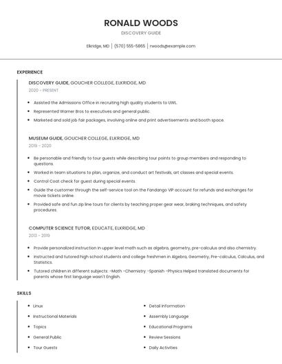 Discovery Guide Resume
