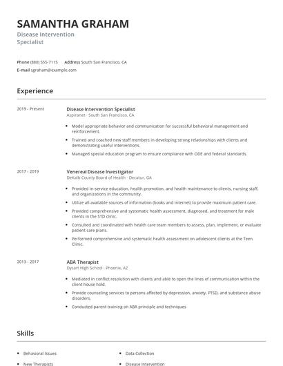 Disease Intervention Specialist Resume