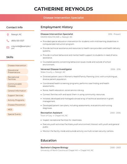 Disease Intervention Specialist Resume