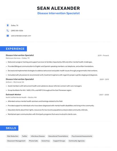 Disease Intervention Specialist Resume