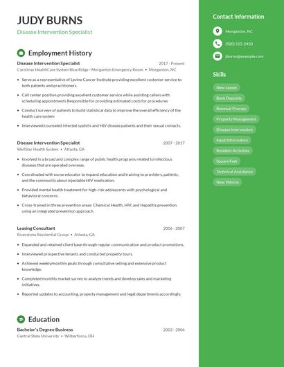 Disease Intervention Specialist Resume