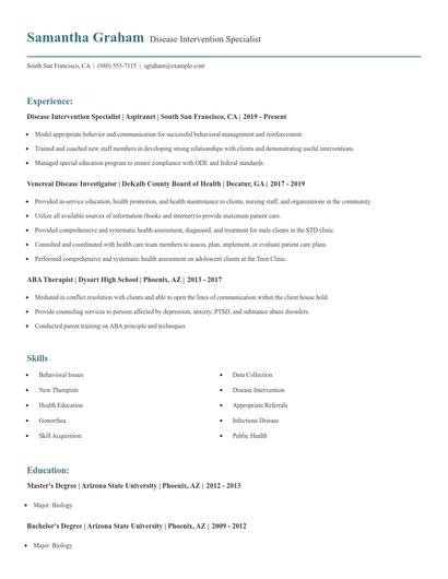 Disease Intervention Specialist Resume