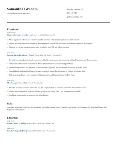 Disease Intervention Specialist Resume