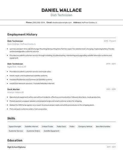 Dish Technician Resume
