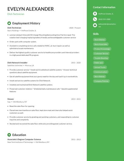 Dish Technician Resume