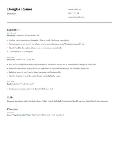 Dismantler Resume