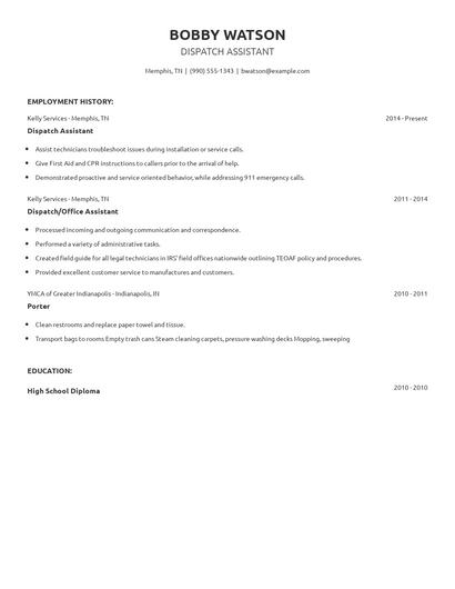 Dispatch Assistant Resume