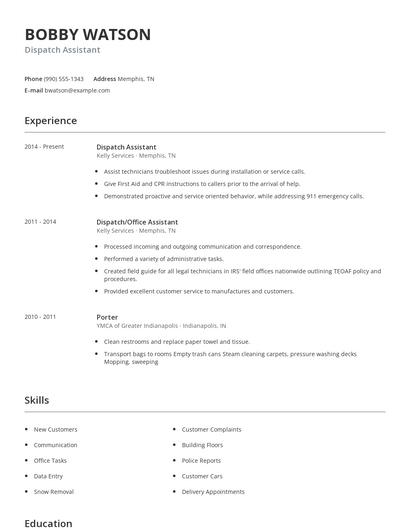 Dispatch Assistant Resume