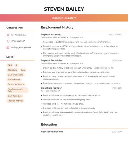 Dispatch Assistant Resume