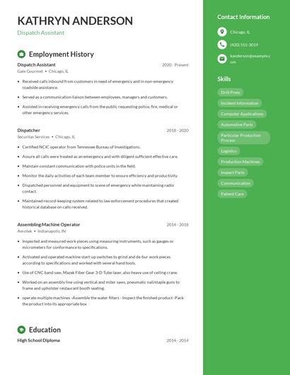 Dispatch Assistant Resume