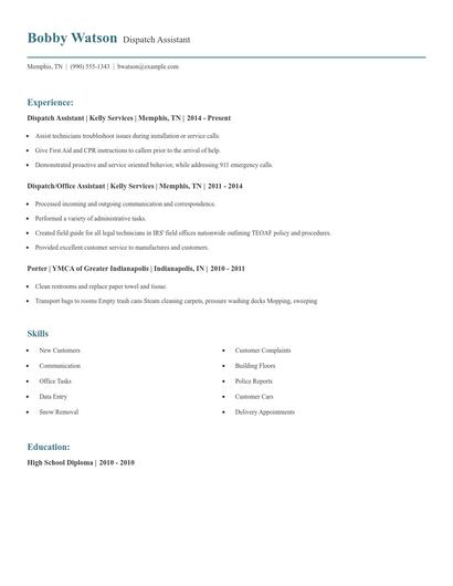 Dispatch Assistant Resume