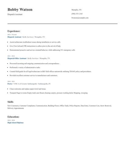 Dispatch Assistant Resume