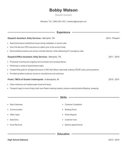 Dispatch Assistant Resume