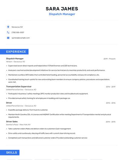 Dispatch Manager Resume