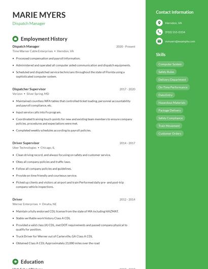 Dispatch Manager Resume