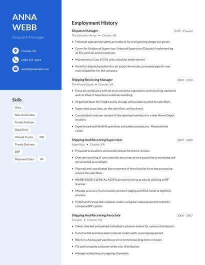 Dispatch Manager Resume